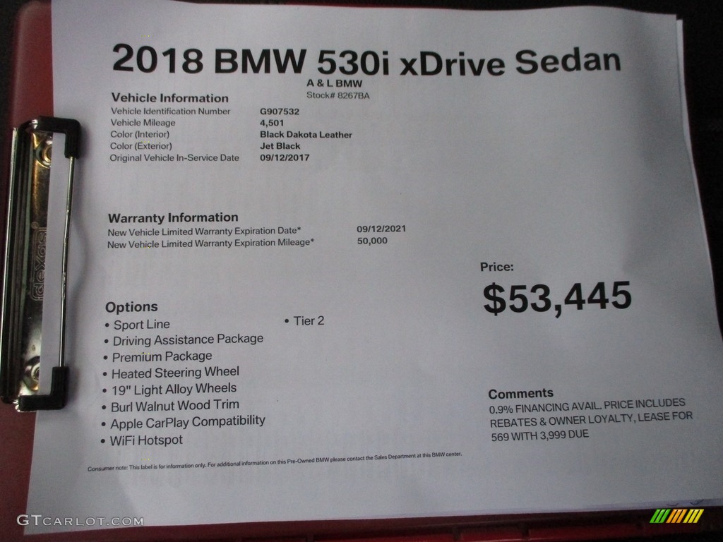 2018 5 Series 530i xDrive Sedan - Jet Black / Black photo #12
