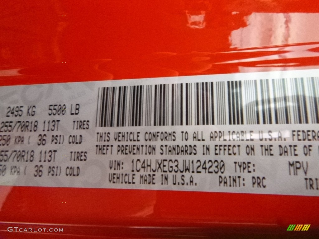 2018 Wrangler Unlimited Color Code PRC for Firecracker Red Photo #125305827