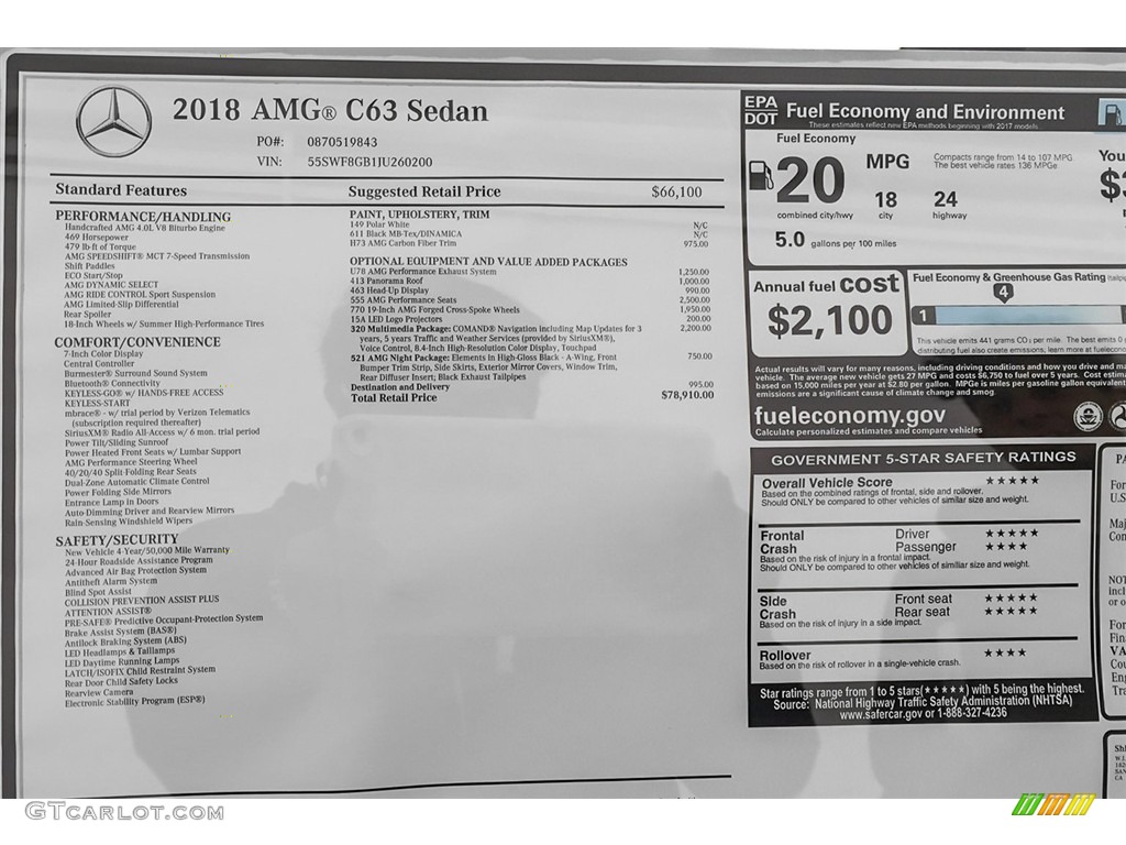 2018 Mercedes-Benz C 63 AMG Sedan Window Sticker Photo #125315508