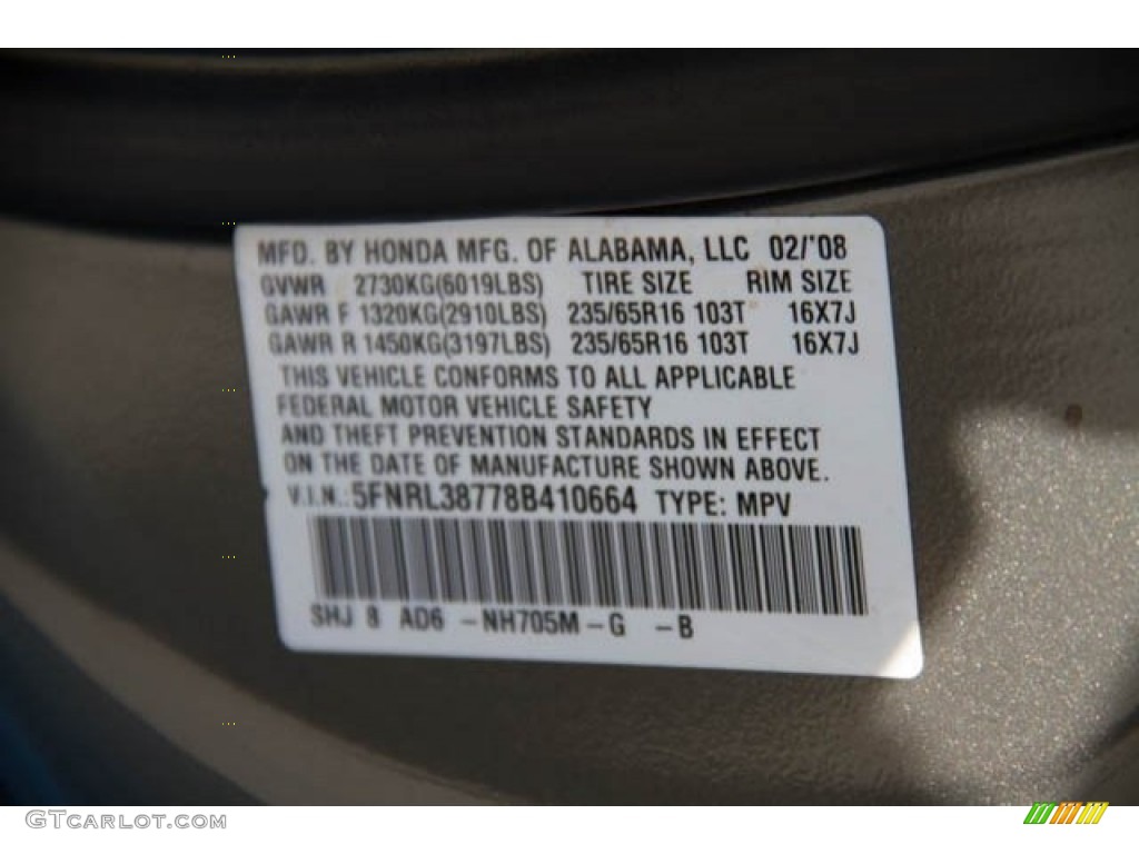 2008 Odyssey EX-L - Nimbus Gray Metallic / Gray photo #39