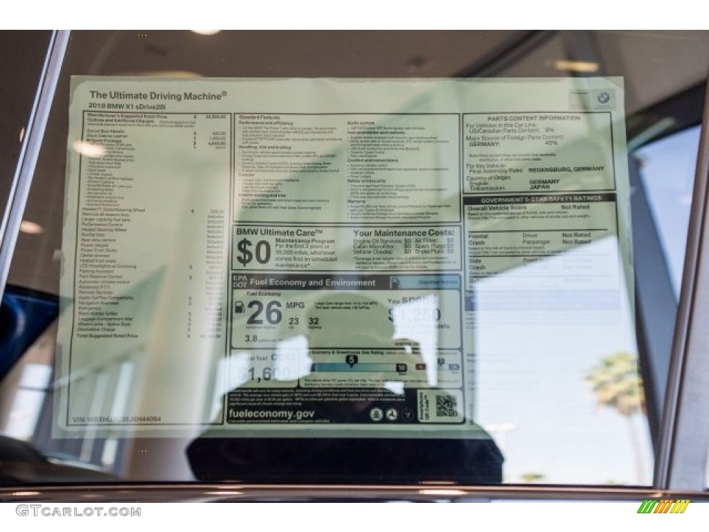 2018 BMW X1 sDrive28i Window Sticker Photo #125332409