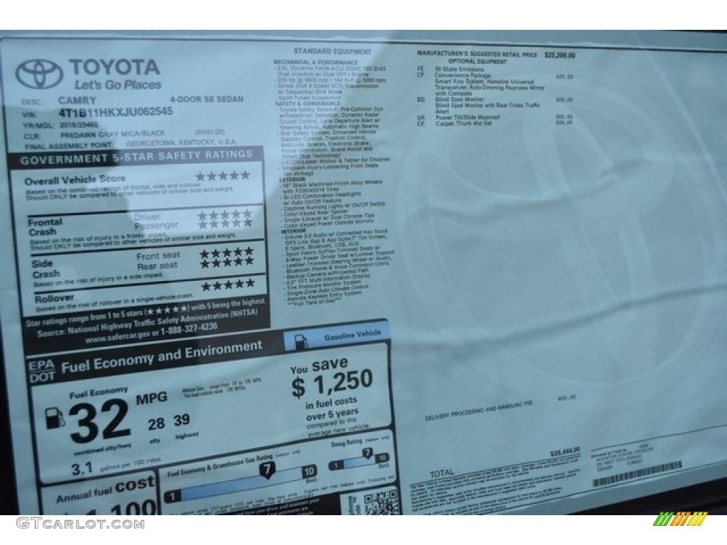 2018 Camry SE - Predawn Gray Mica / Black photo #35