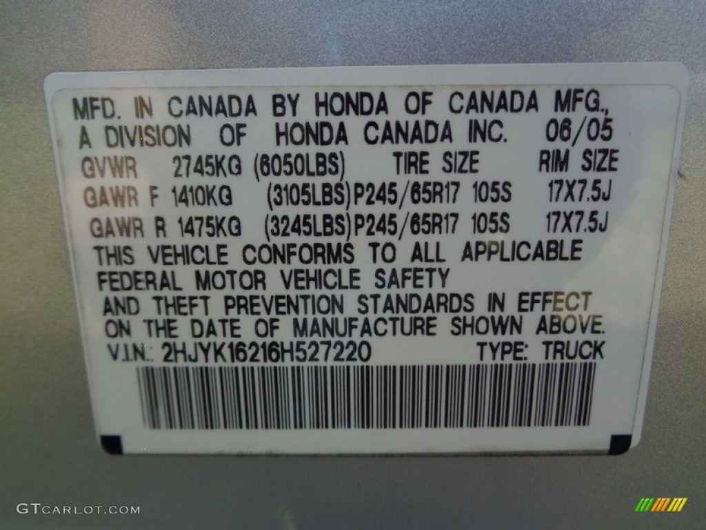 2006 Ridgeline RT - Billet Silver Metallic / Gray photo #77