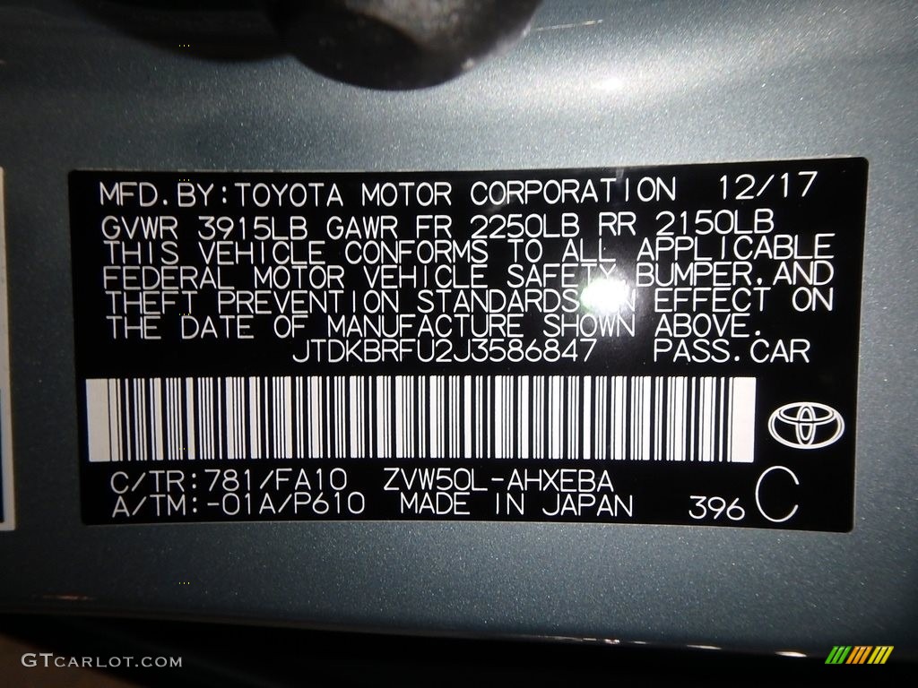 2018 Prius Color Code 781 for Sea Glass Pearl Photo #125374935