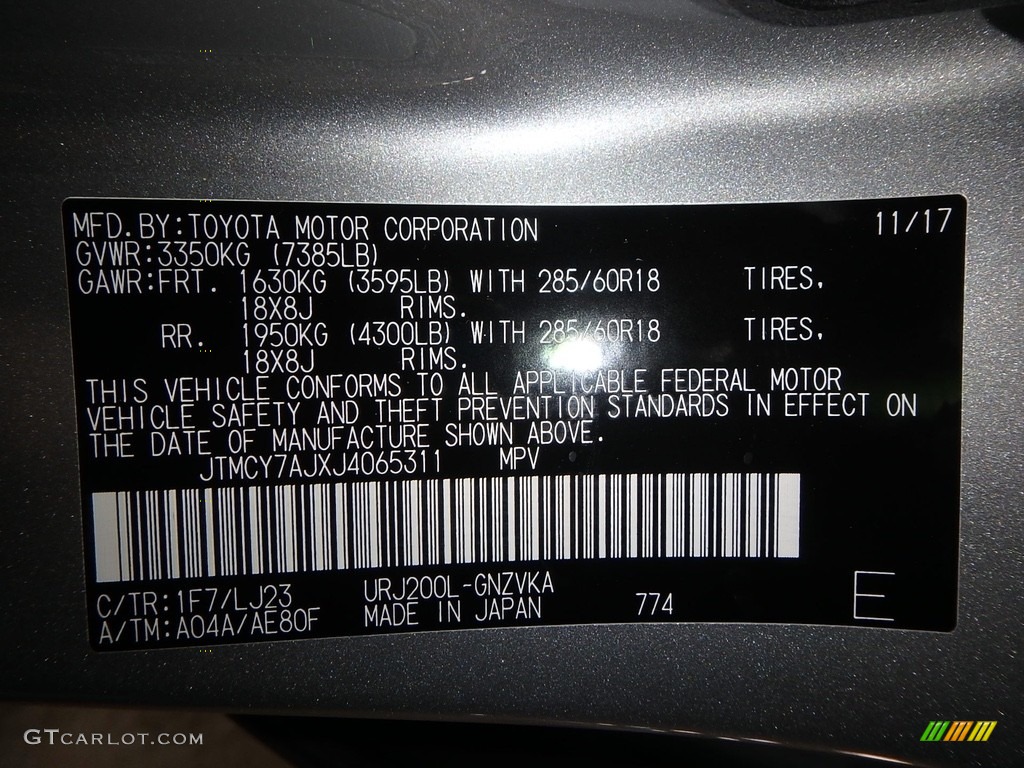 2018 Toyota Land Cruiser 4WD Color Code Photos