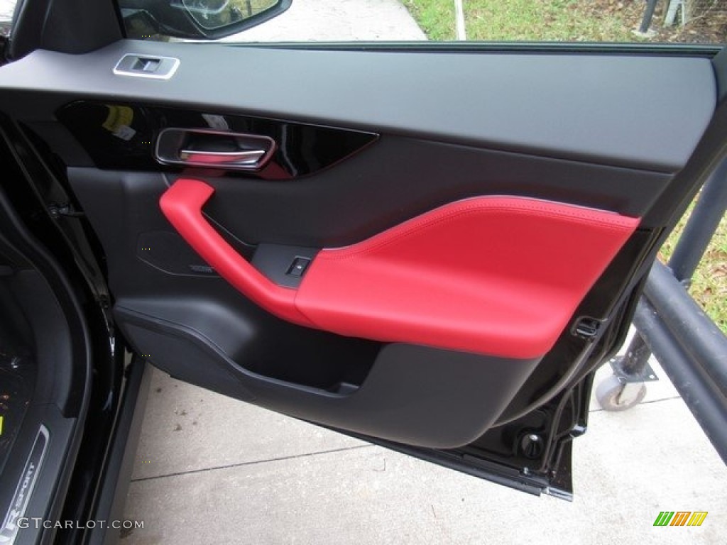 2018 Jaguar F-PACE 25t AWD R-Sport Ebony/Pimento Door Panel Photo #125428735