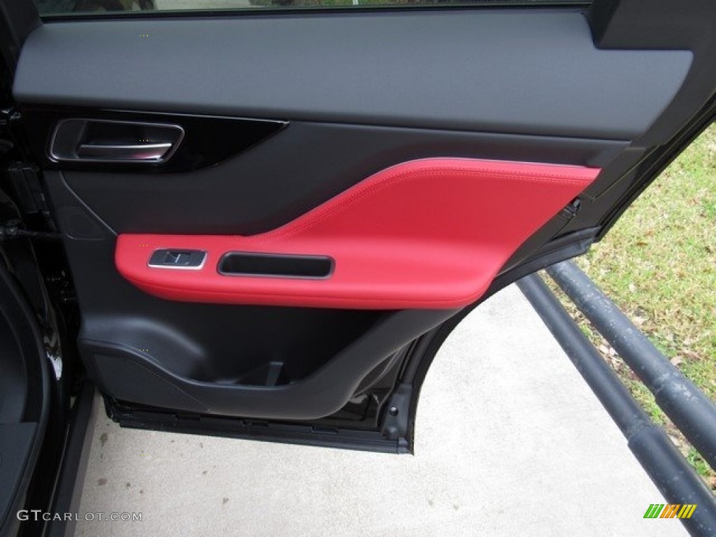 2018 Jaguar F-PACE 25t AWD R-Sport Ebony/Pimento Door Panel Photo #125428741