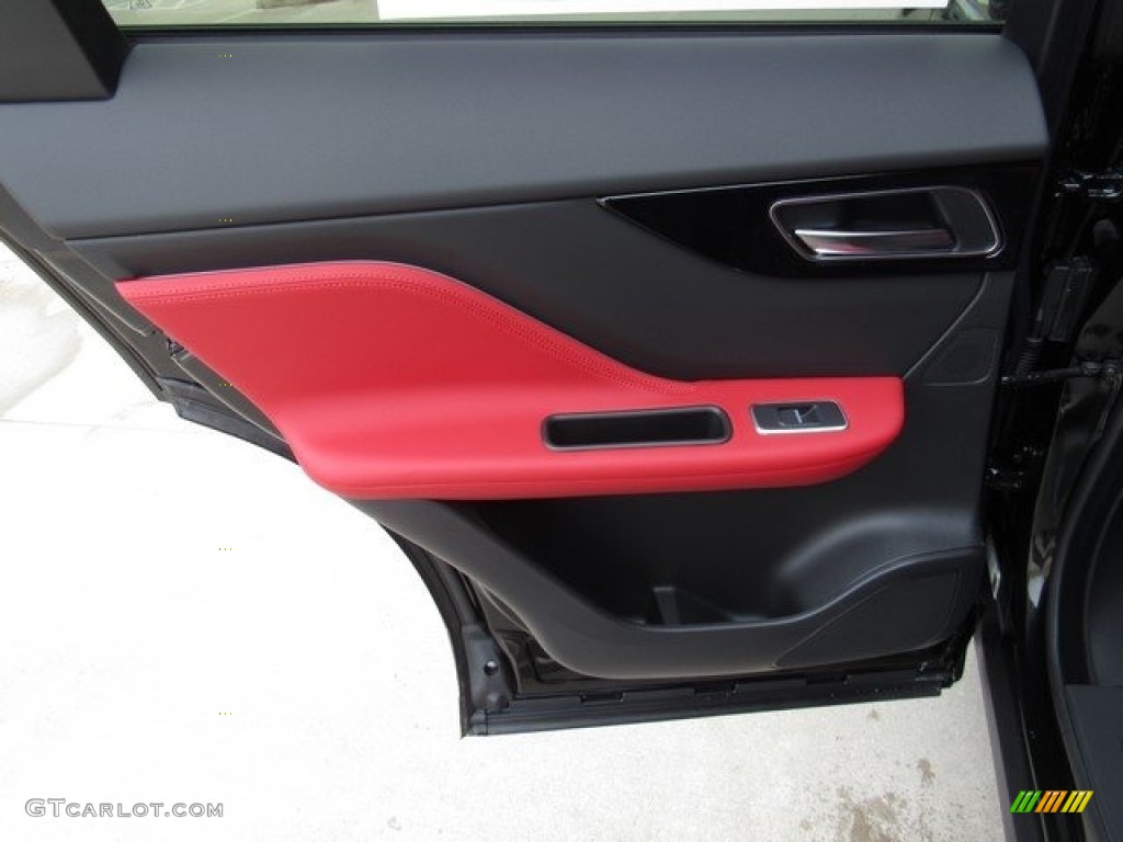 2018 Jaguar F-PACE 25t AWD R-Sport Ebony/Pimento Door Panel Photo #125428747