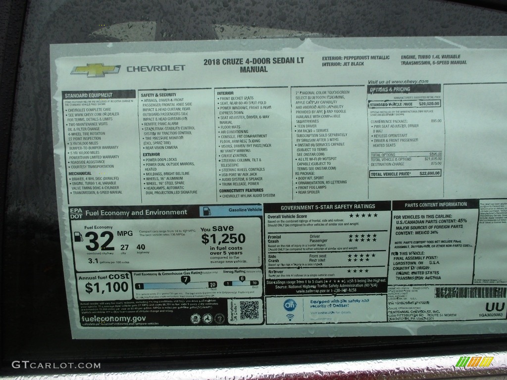 2018 Chevrolet Cruze LT Window Sticker Photo #125443000
