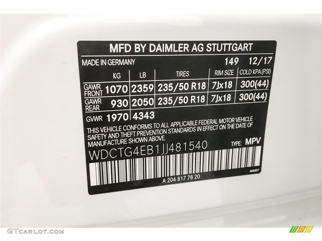 2018 GLA Color Code 149 for Polar White Photo #125445148