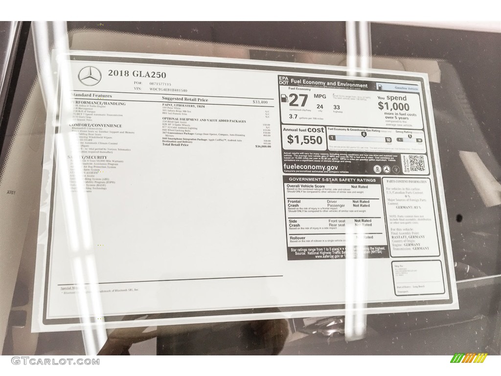2018 Mercedes-Benz GLA 250 Window Sticker Photo #125445163