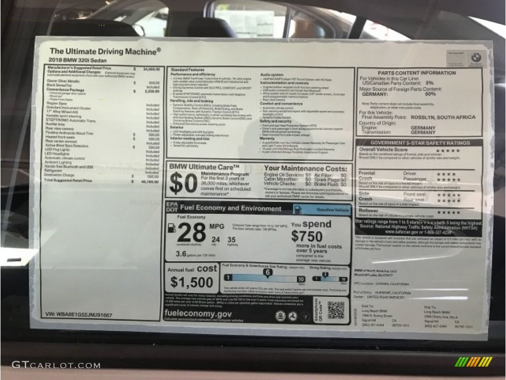 2018 3 Series 320i Sedan - Glacier Silver Metallic / Black photo #10