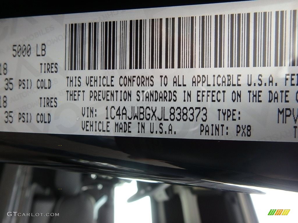 2018 Wrangler Color Code PX8 for Black Photo #125463105
