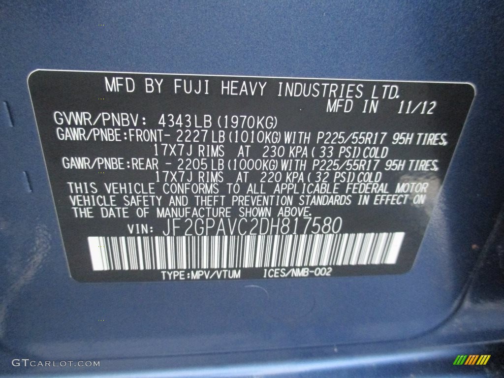 2013 XV Crosstrek 2.0 Premium - Marine Blue Pearl / Ivory photo #30