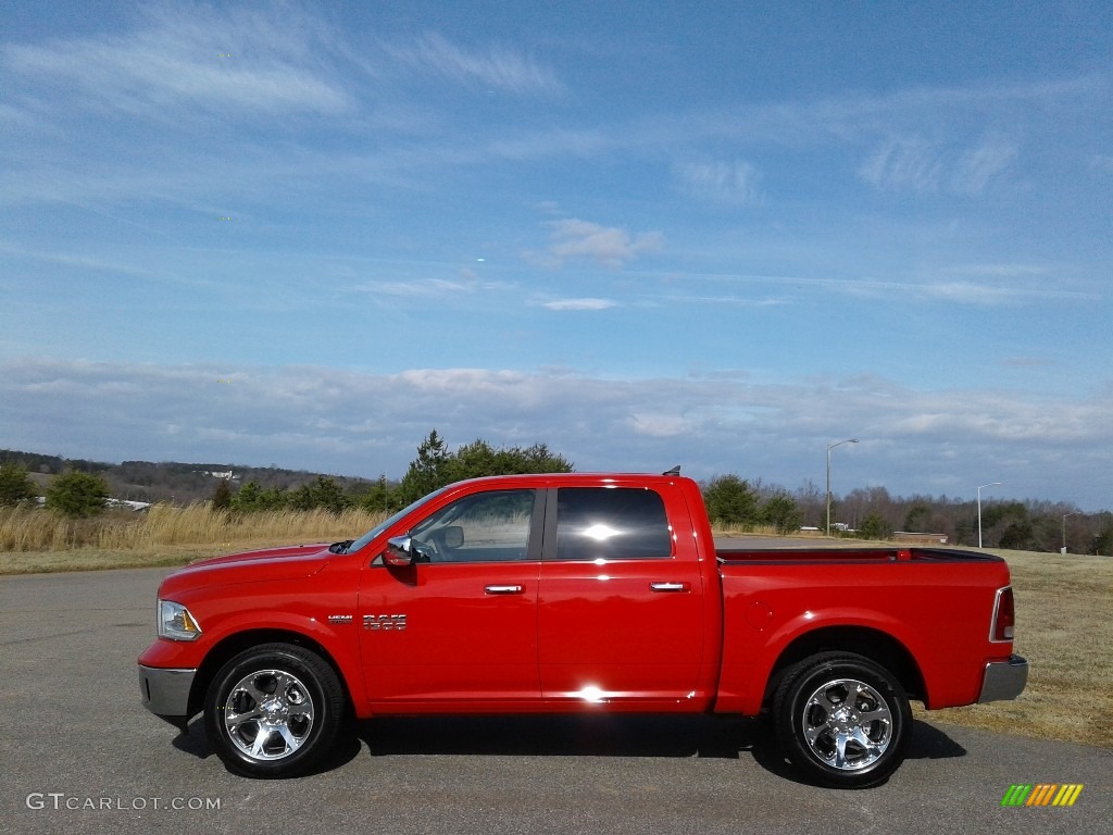 2018 1500 Laramie Crew Cab 4x4 - Flame Red / Canyon Brown/Light Frost Beige photo #1