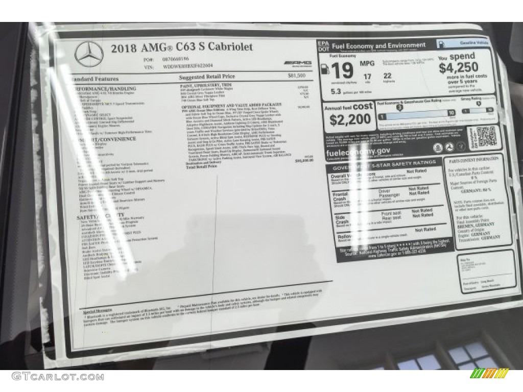 2018 Mercedes-Benz C 63 S AMG Cabriolet Window Sticker Photo #125495090