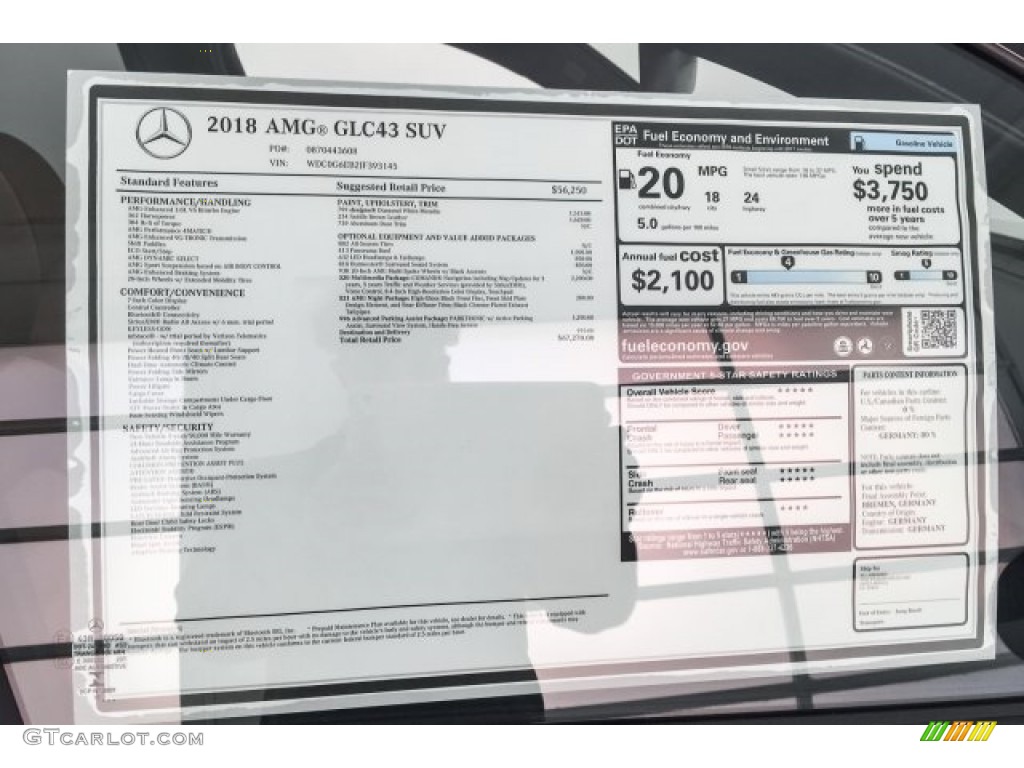 2018 Mercedes-Benz GLC AMG 43 4Matic Window Sticker Photo #125495657