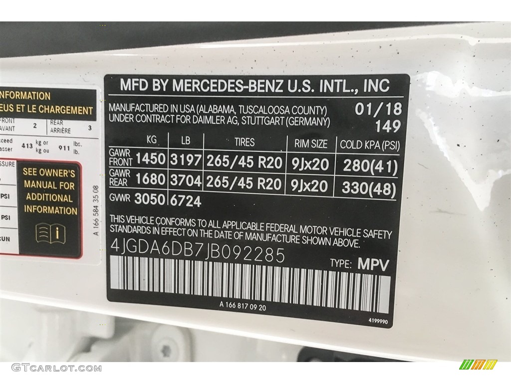 2018 GLE Color Code 149 for Polar White Photo #125511203