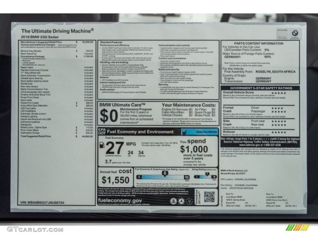 2018 3 Series 330i Sedan - Mineral Grey Metallic / Black photo #10