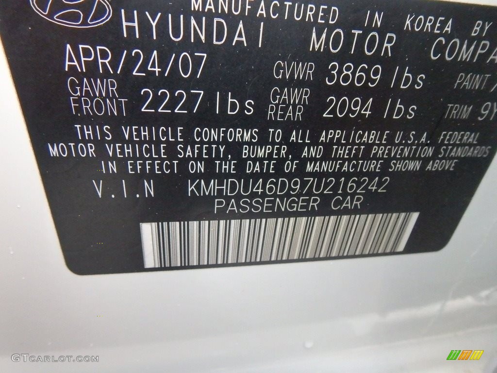 2007 Elantra GLS Sedan - Captiva White / Gray photo #16