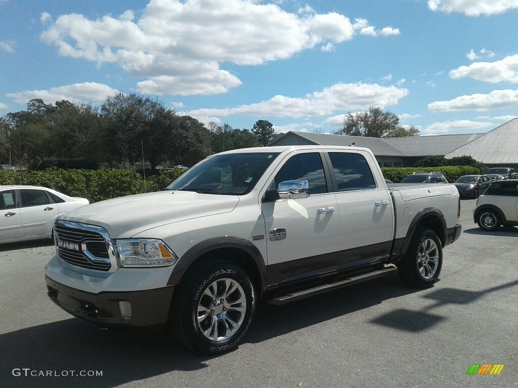 2018 1500 Laramie Longhorn Crew Cab 4x4 - Pearl White / Canyon Brown/Light Frost Beige photo #1
