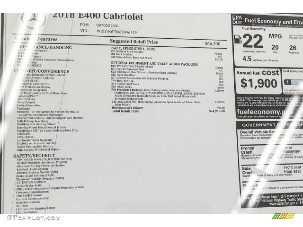 2018 E 400 Convertible - Obsidian Black Metallic / Black photo #10