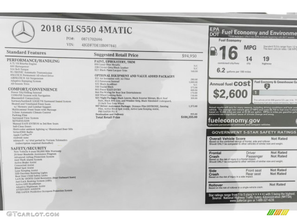 2018 Mercedes-Benz GLS 550 4Matic Window Sticker Photo #125535855