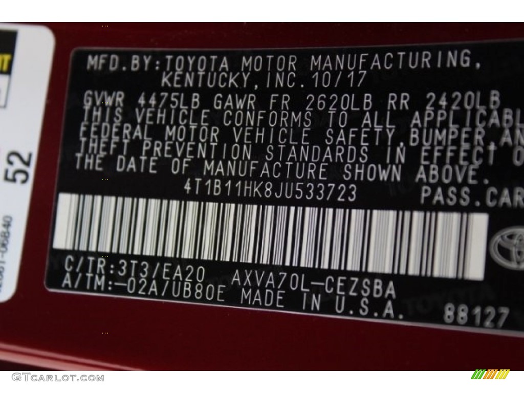 2018 Camry SE - Ruby Flare Pearl / Black photo #32