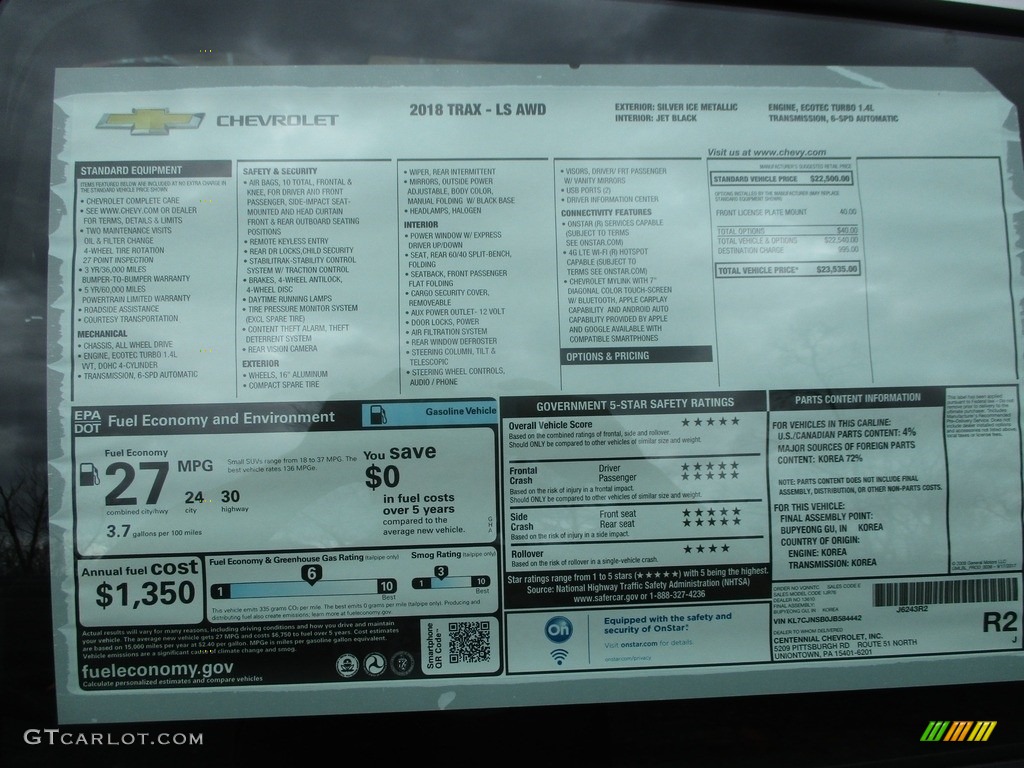 2018 Trax LS AWD - Silver Ice Metallic / Jet Black photo #7