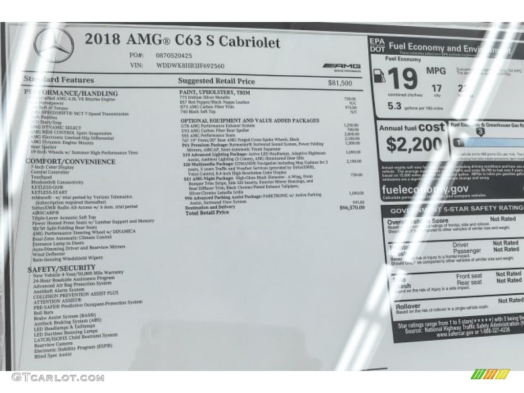 2018 Mercedes-Benz C 63 S AMG Cabriolet Window Sticker Photo #125577210