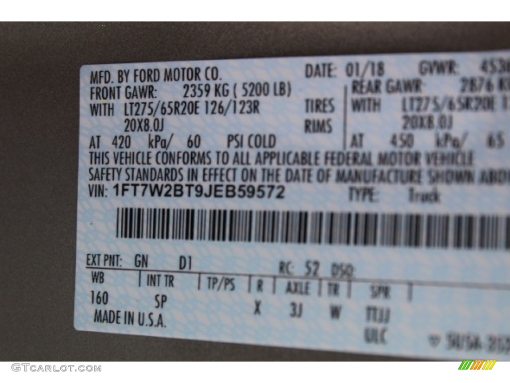 2018 F250 Super Duty Color Code GN for White Gold Photo #125581968