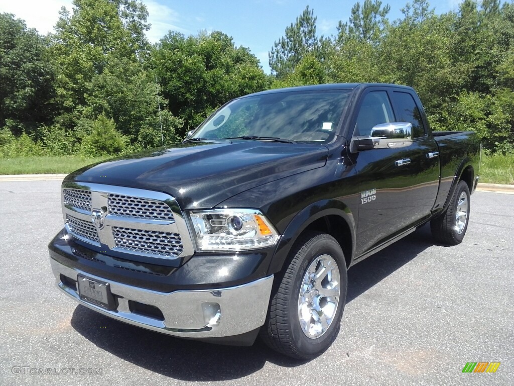 2017 1500 Laramie Quad Cab 4x4 - Brilliant Black Crystal Pearl / Canyon Brown/Light Frost Beige photo #2