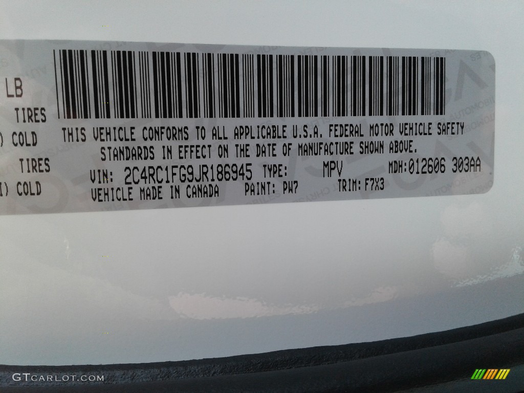 2018 Pacifica Color Code PW7 for Bright White Photo #125607217