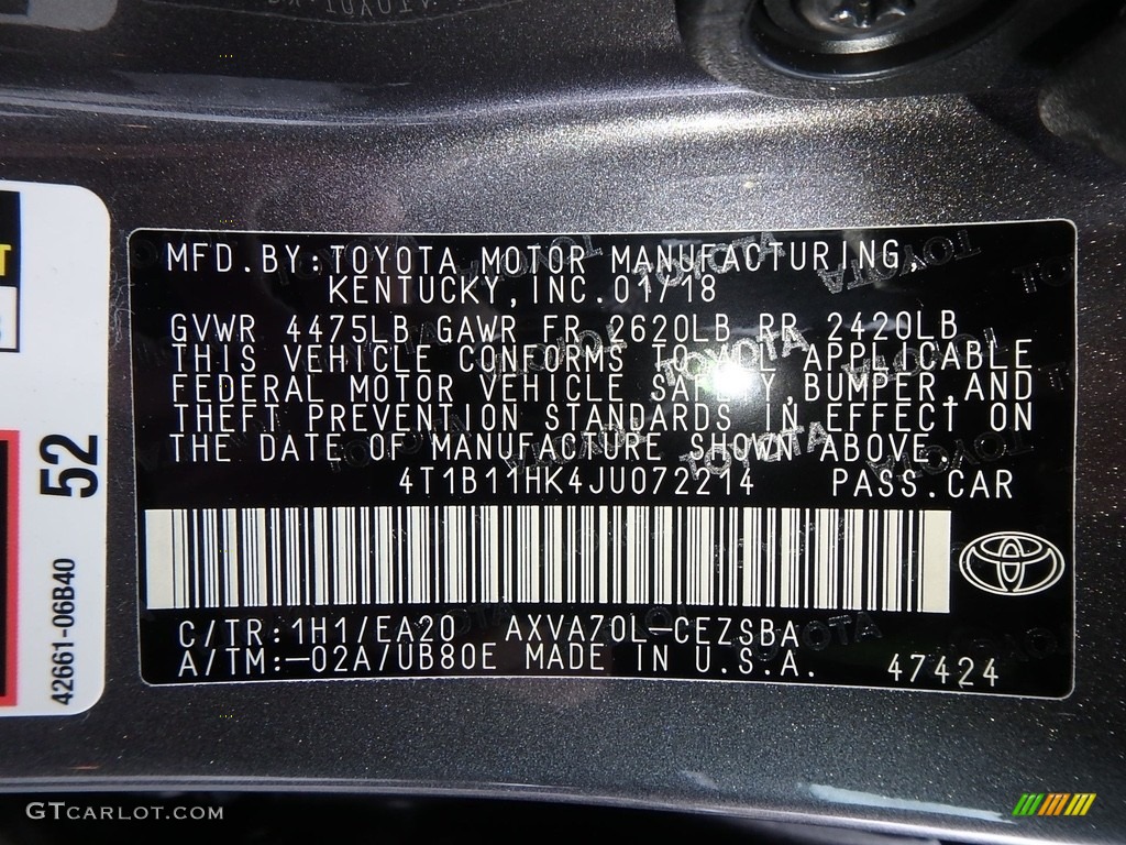 2018 Camry SE - Predawn Gray Mica / Black photo #10