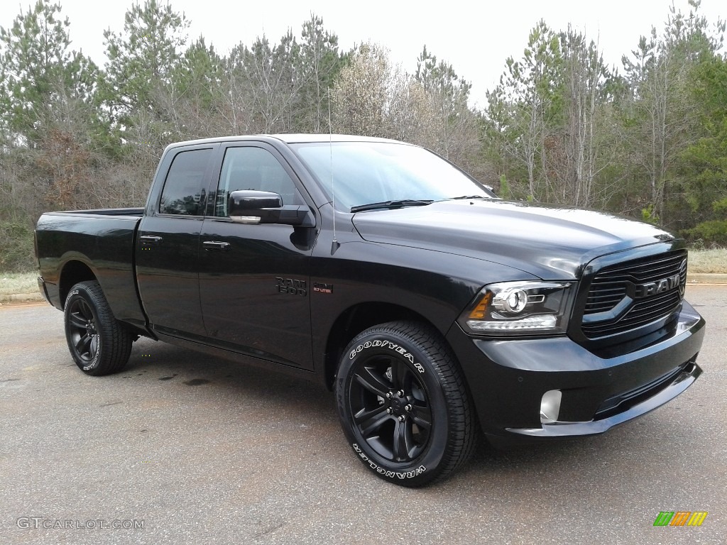 Brilliant Black Crystal Pearl 2018 Ram 1500 Sport Quad Cab 4x4 Exterior Photo #125632881