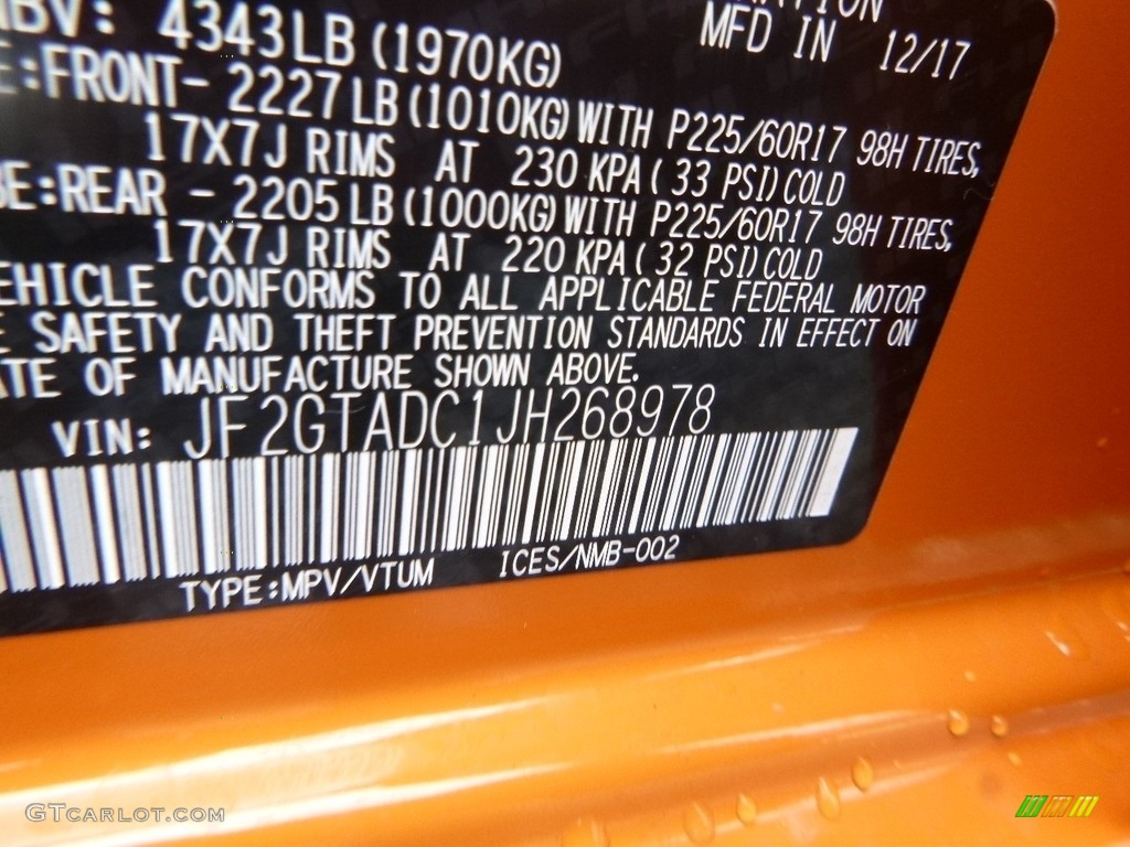 2018 Crosstrek 2.0i Premium - Sunshine Orange / Black photo #16