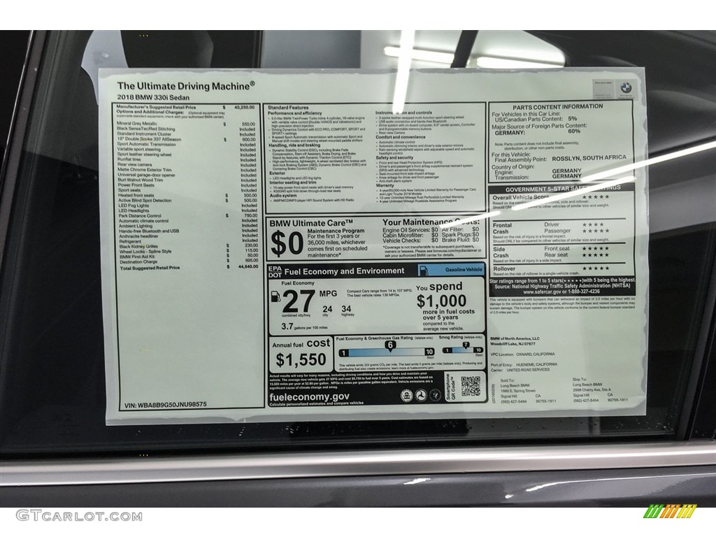 2018 3 Series 330i Sedan - Mineral Grey Metallic / Black photo #11