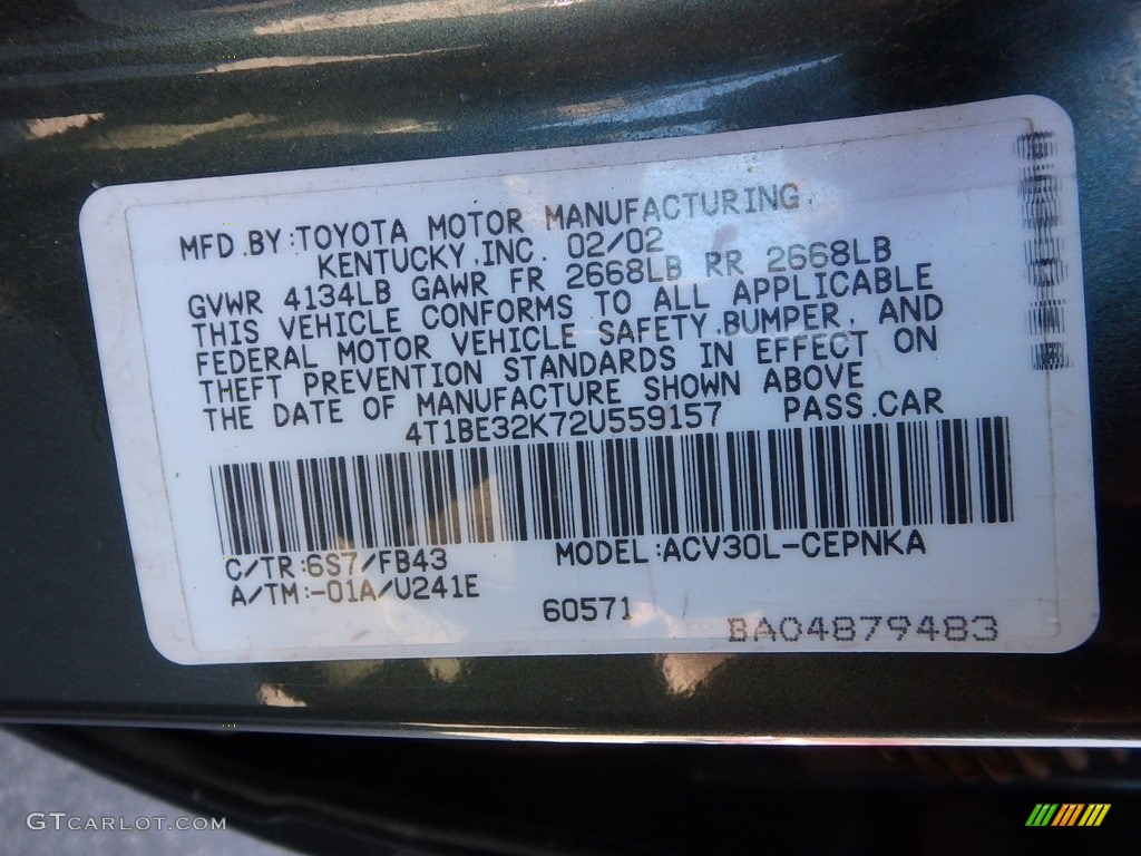 2002 Camry LE - Aspen Green Pearl / Dark Charcoal photo #14