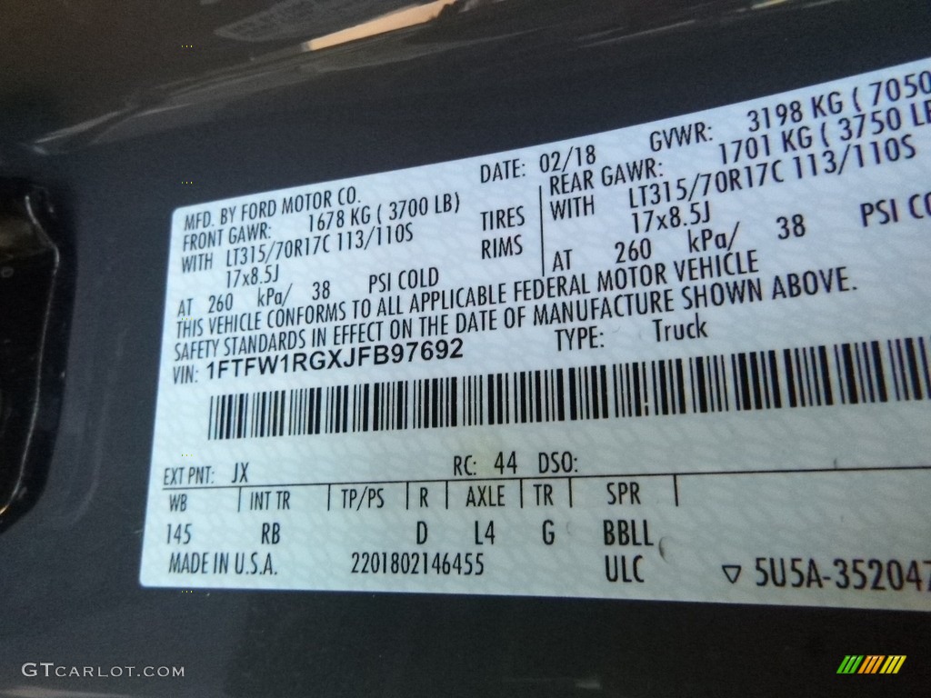 2018 F150 Color Code JX for Lead Foot Photo #125682572
