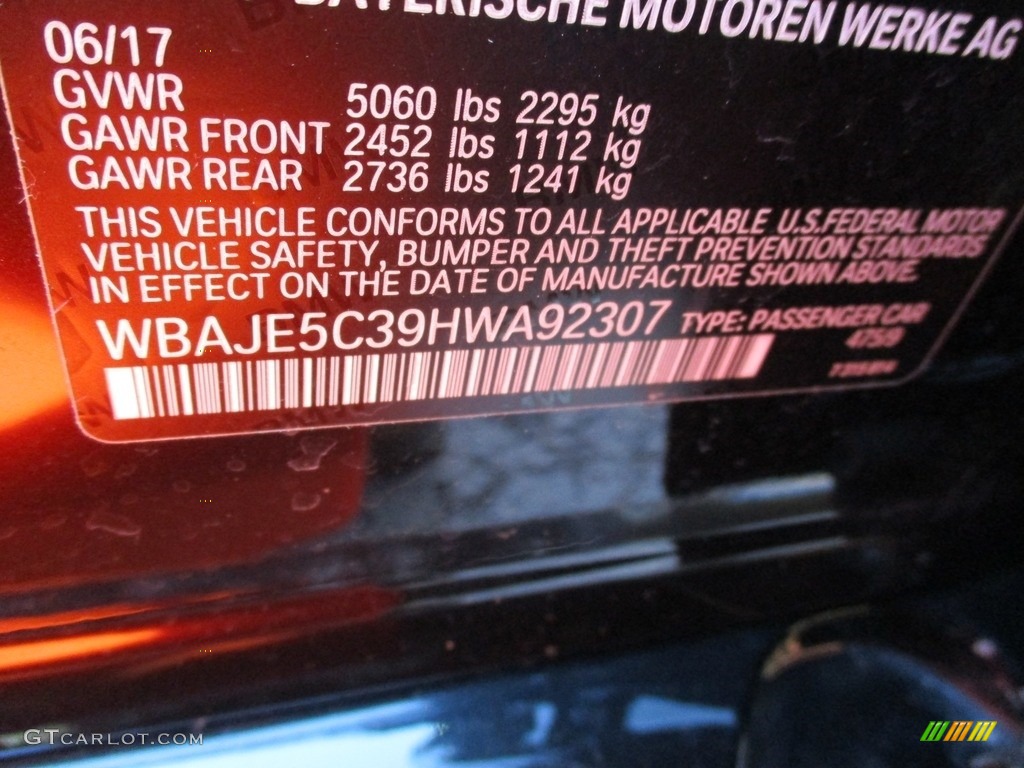 2017 5 Series 540i Sedan - Black Sapphire Metallic / Cognac photo #19