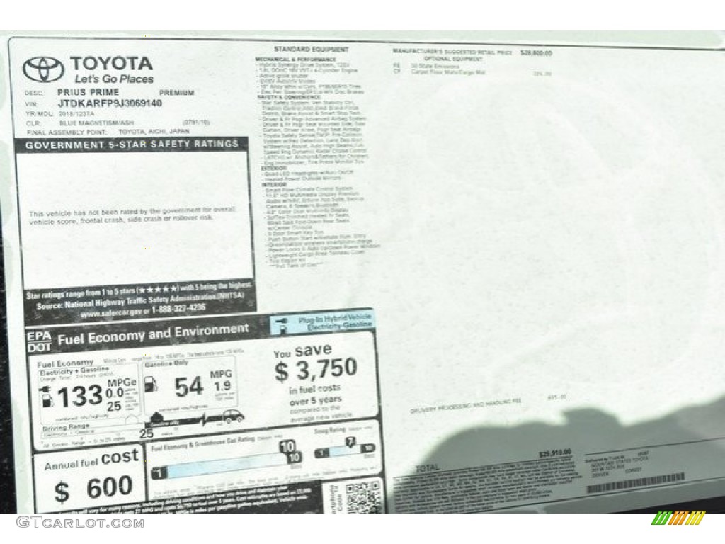 2018 Toyota Prius Prime Premium Window Sticker Photos