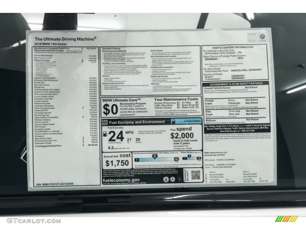 2018 7 Series 740i Sedan - Mineral White Metallic / Black photo #11