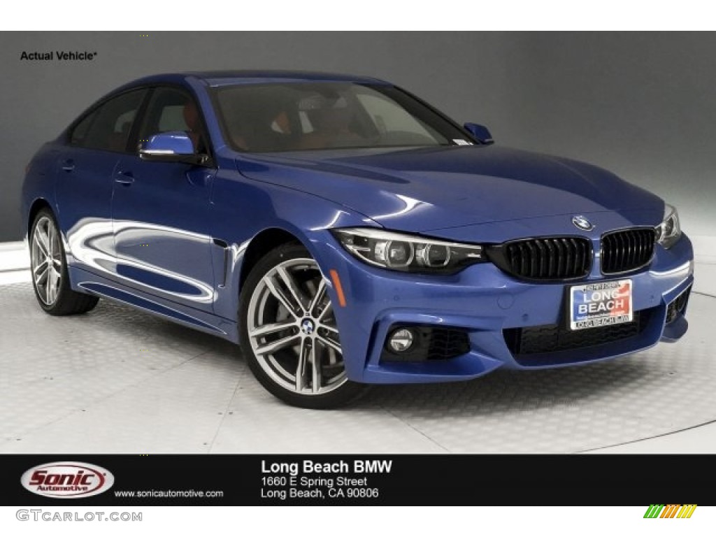 2018 4 Series 440i Gran Coupe - Estoril Blue Metallic / Coral Red photo #1