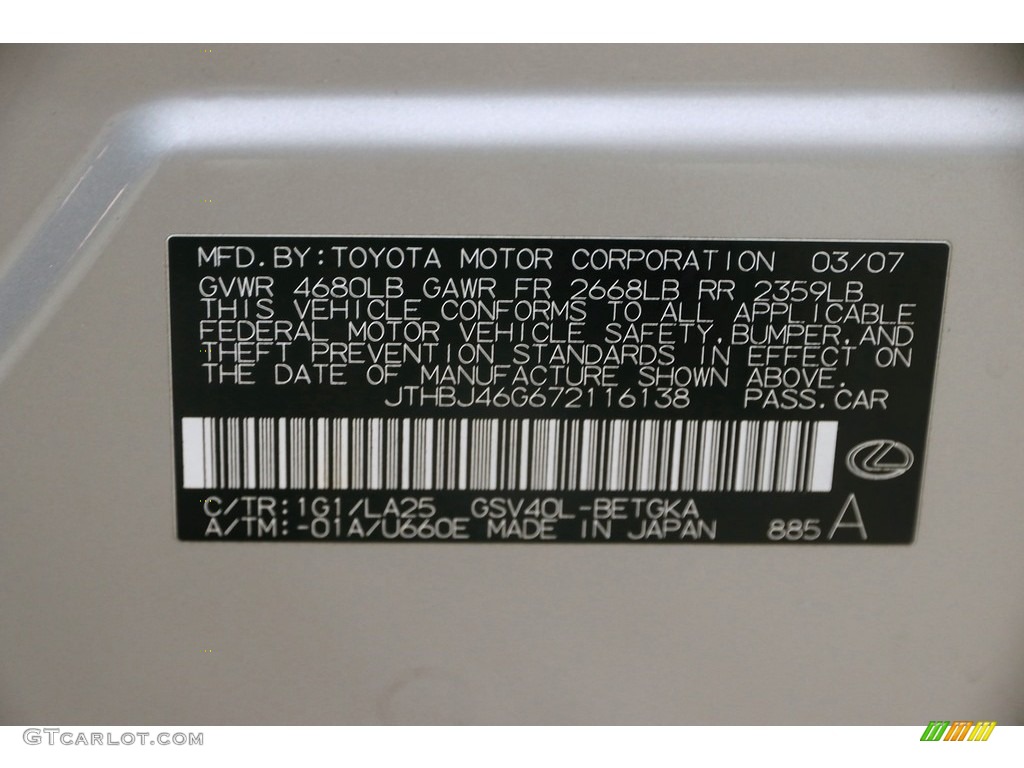 2007 ES 350 - Tungsten Silver Metallic / Black photo #31