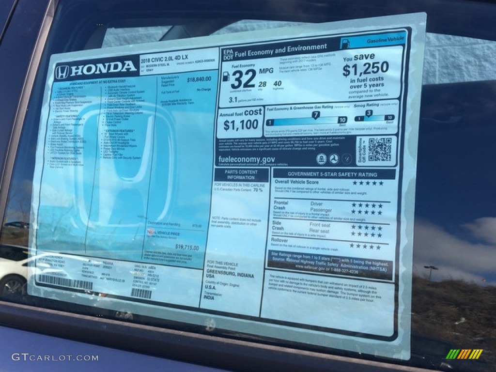 2018 Honda Civic LX Sedan Window Sticker Photo #125730675