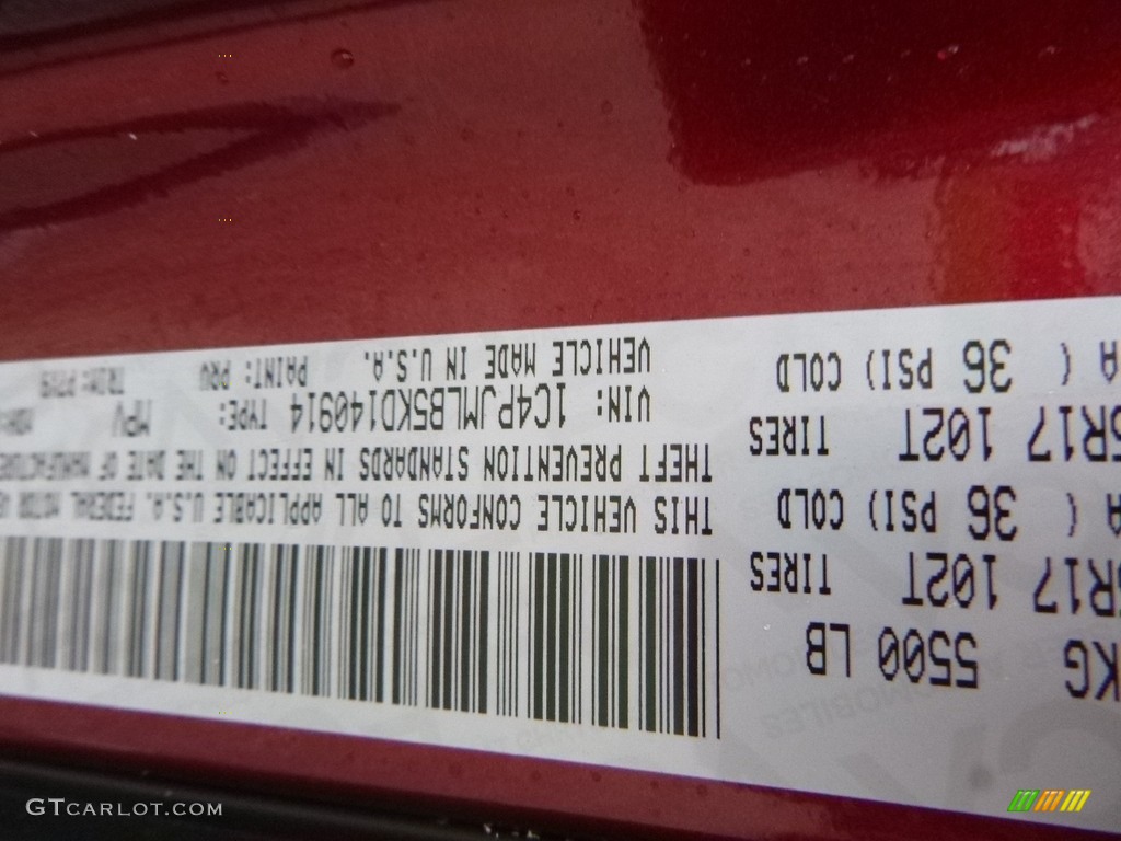 2019 Cherokee Color Code PRV for Velvet Red Pearl Photo #125759869