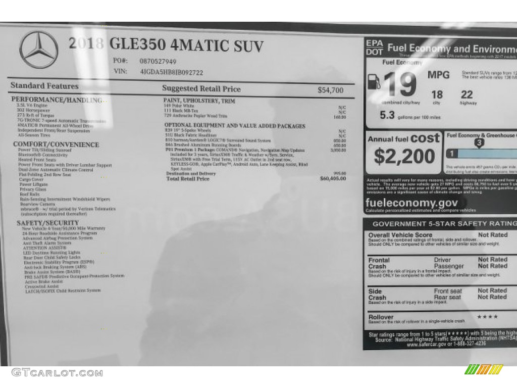 2018 GLE 350 4Matic - Polar White / Black photo #10