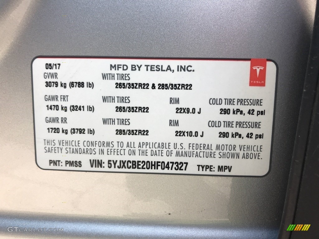 2017 Tesla Model X 100D Info Tag Photo #125767936