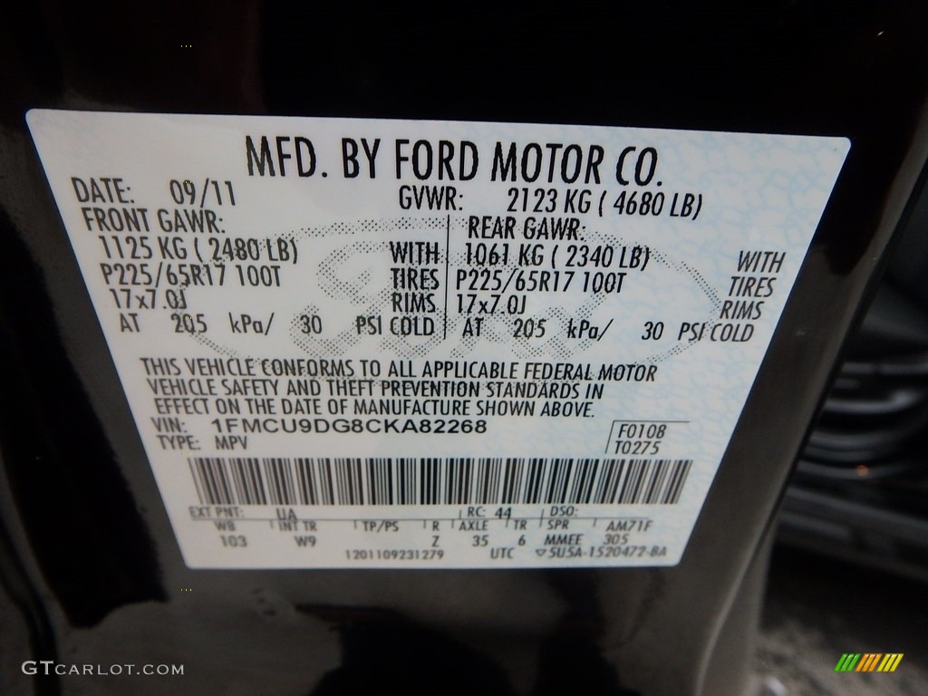 2012 Escape XLT V6 4WD - Ebony Black / Charcoal Black photo #24