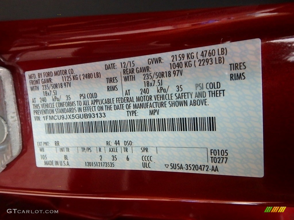 2016 Escape Titanium 4WD - Ruby Red Metallic / Medium Light Stone photo #23